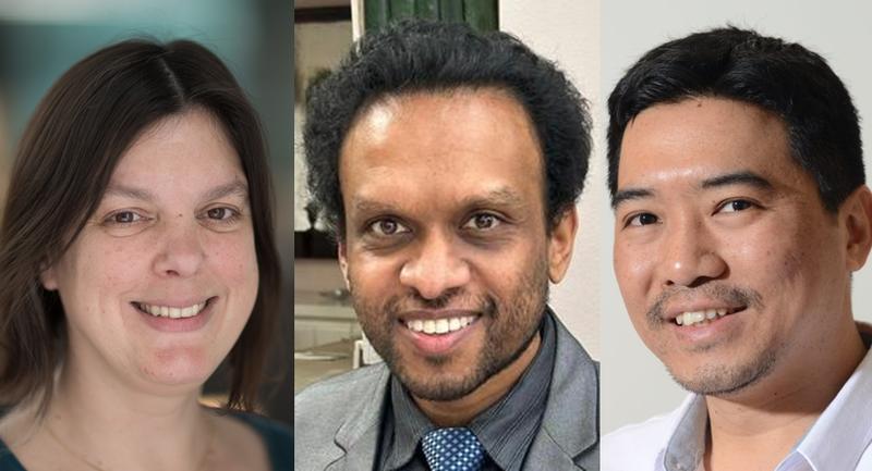 Three portraits of researchers, a woman and two men looking at the camera and smiling.