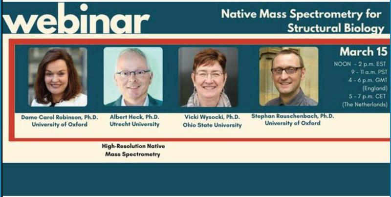 webinar native mass spectrometry for structural biology banner with the photos of the presenters.